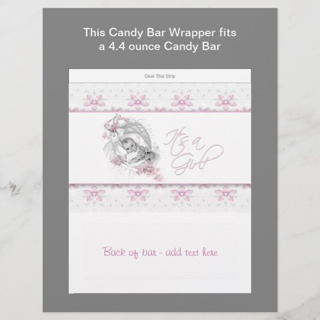 Pink Baby Dusche Candy Bar Wrapper (Vorderseite)