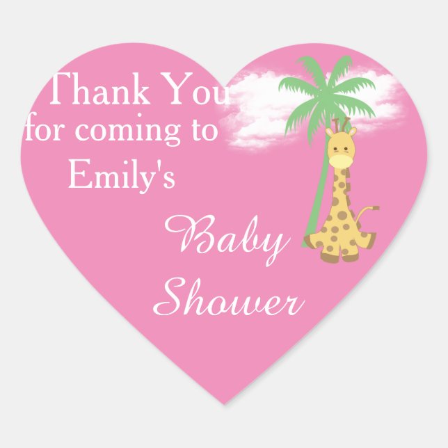 Pink Baby Dusche Giraffe Danke Aufkleber (Vorderseite)