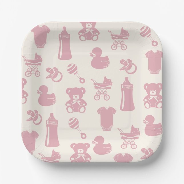 Pink Baby Dusche Muster Pappteller (Vorderseite)