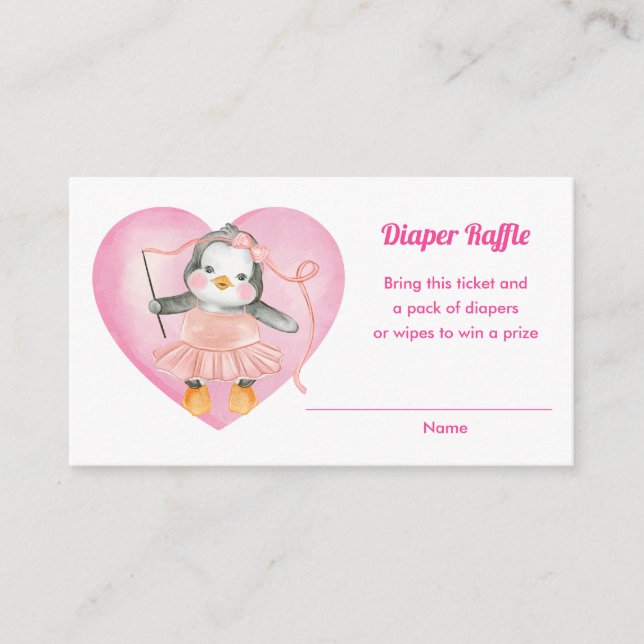 Pink Baby Dusche Pinguin Diaper Raffelkarten Begleitkarte (Vorderseite)