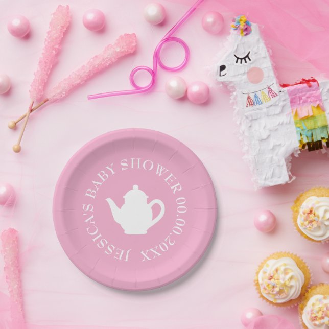 Pink Baby Dusche Tee Party Teller mit individuelle (Party)