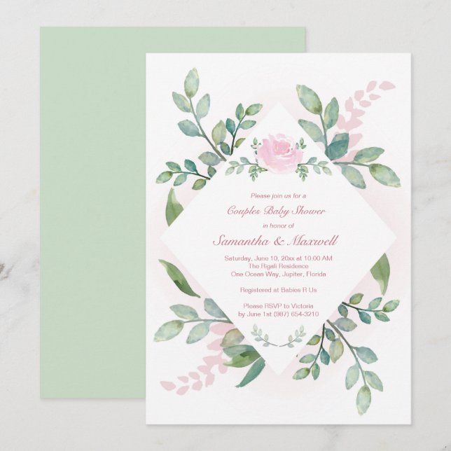 Pink Baby Duwer Invitation Girl, Paare Einladung (Vorne/Hinten)
