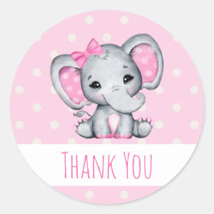 Pink Baby Elephant mit Polka Dot Oars Danke Runder Aufkleber