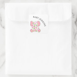 Pink Baby Elephant Quadratischer Aufkleber