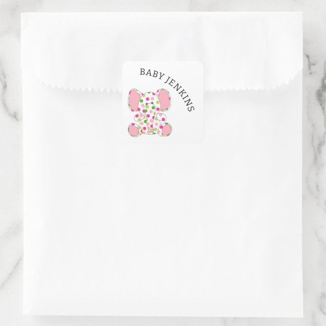 Pink Baby Elephant Quadratischer Aufkleber (Tasche)