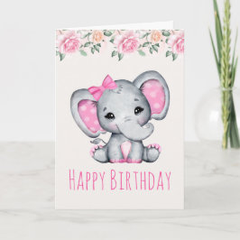 Pink Baby Elephant und Rose Border Birthday Karte