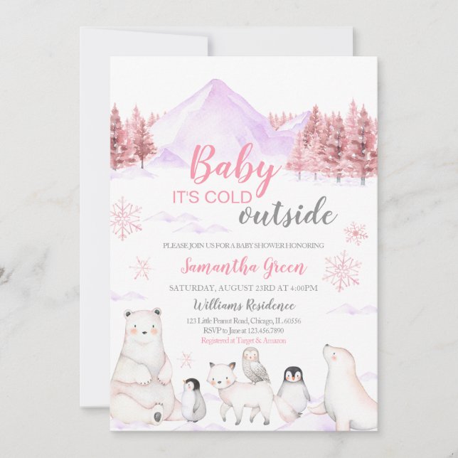 Pink Baby Es ist kalt draußen Babydusche Einladung (Vorderseite)