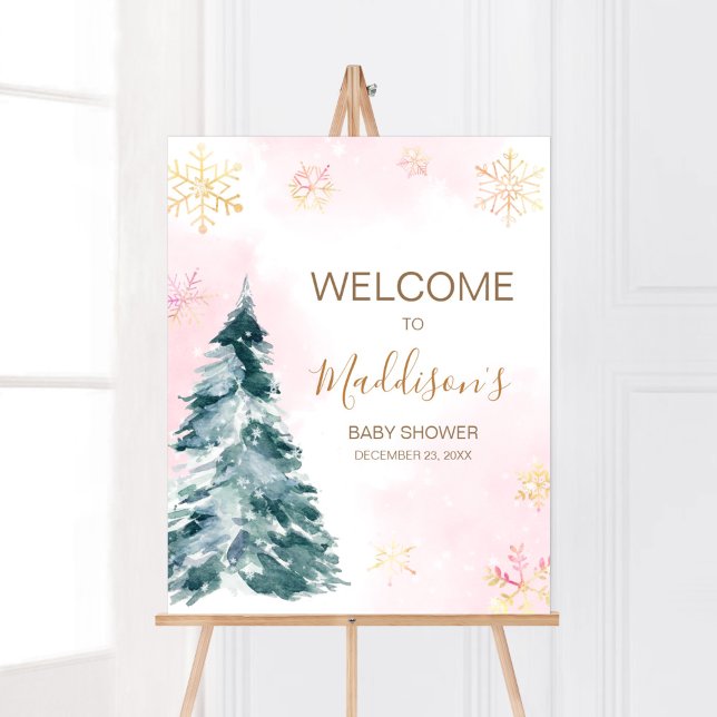 Pink Baby Es ist kalt draußen Willkommen Poster (Pink Gold Winter Cold Outside Baby Shower Welcome Sign)