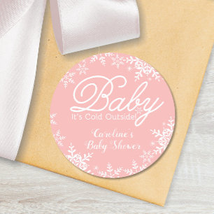 Pink Baby Es ist kalt Outside Babydusche Schneeflo Runder Aufkleber