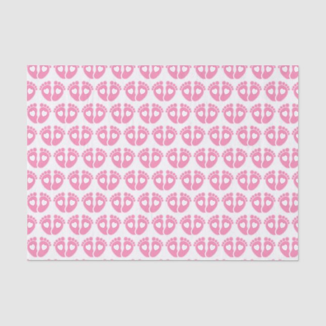 Pink Baby Feet and Hearts Pattern New Baby Girl Seidenpapier (Vorderseite)