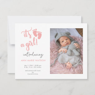 Pink Baby Feet ist ein Girl-Foto Geburtserklärung Ankündigung
