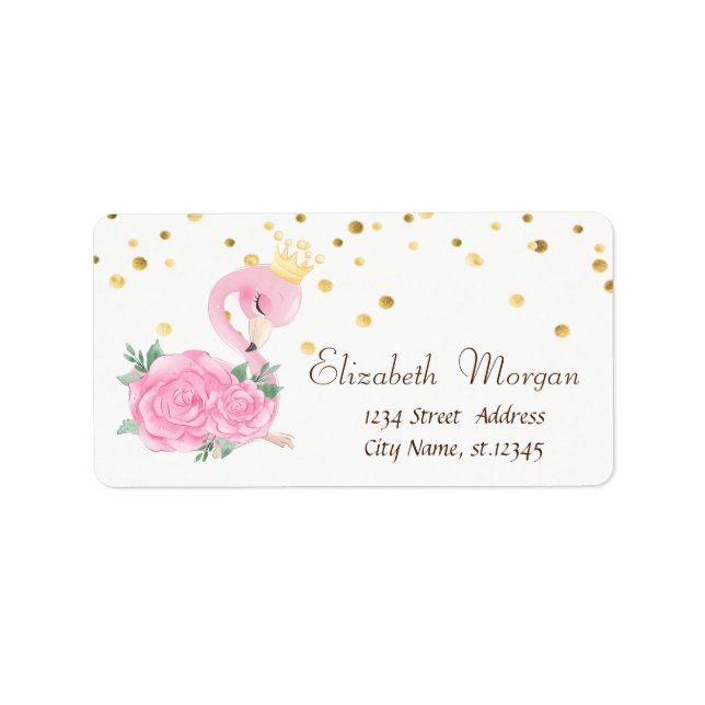 Pink Baby Flamingo, Blume Imitate Gold Foil Confet Adressaufkleber (Vorne)