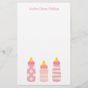 Pink Baby Flaschen Personalisiert Stationery