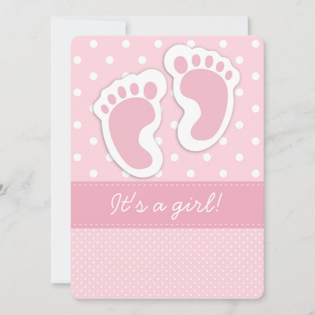 Pink Baby Footprint Einladung (Vorderseite)