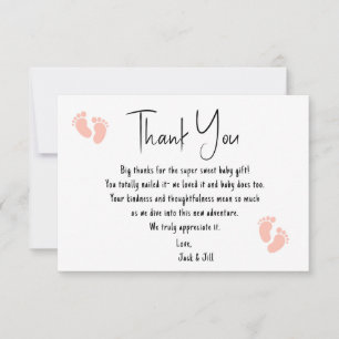 Pink Baby Footprints Flat Danke Karte