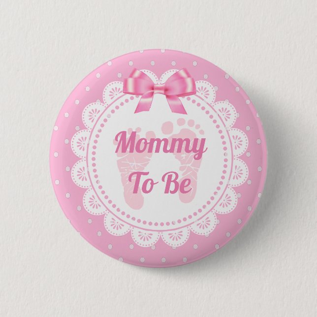 Pink Baby Footprints Mommy to Be Baby Shower Button (Vorderseite)