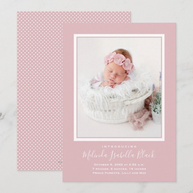 Pink Baby Foto Geburtshinweise (Vorne/Hinten)