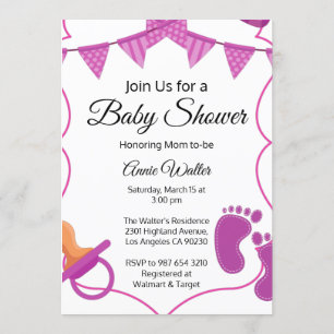 Pink Baby Girl Babydusche Einladung