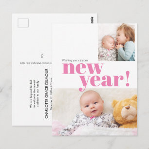 Pink Baby Girl Birth Foto Modernes Neujahr Postkarte