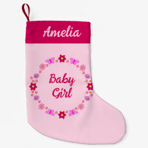 Pink Baby Girl Butterfets and Blume Individuelle N Kleiner Weihnachtsstrumpf
