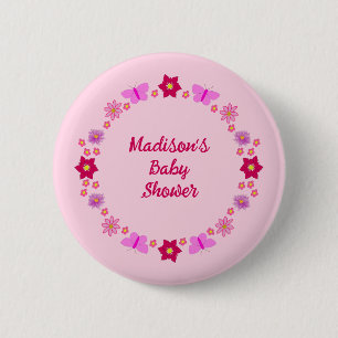 Pink Baby Girl Butterfets und Blume nach Maß Button