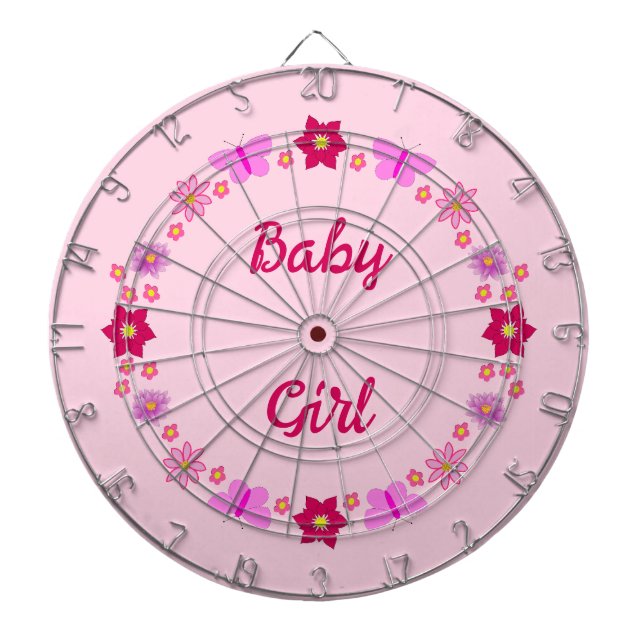 Pink Baby Girl Butterfets und Blume nach Maß Dartscheibe (vorne)