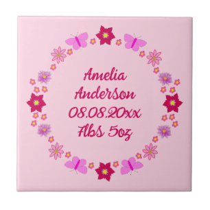 Pink Baby Girl Butterfets und Blume nach Maß Fliese