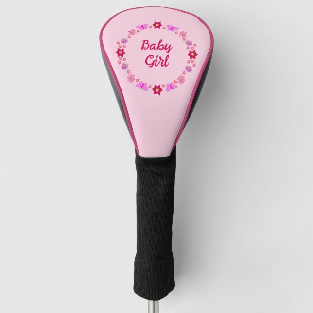 Pink Baby Girl Butterfets und Blume nach Maß Golf Headcover (Vorderseite)