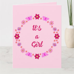 Pink Baby Girl Butterfets und Blume nach Maß Karte