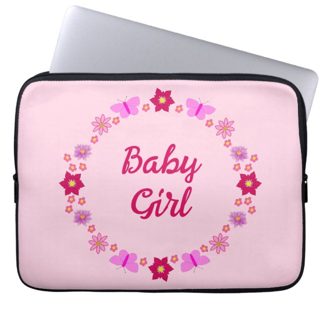 Pink Baby Girl Butterfets und Blume nach Maß Laptopschutzhülle (Vorderseite)