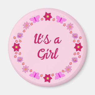 Pink Baby Girl Butterfets und Blume nach Maß Magnet