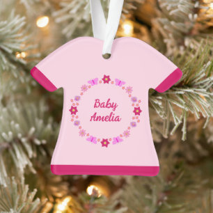 Pink Baby Girl Butterfets und Blume nach Maß Ornament