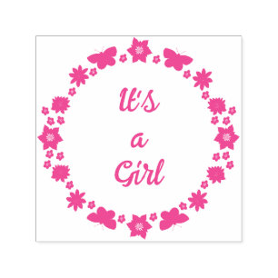 Pink Baby Girl Butterfets und Blume nach Maß Permastempel