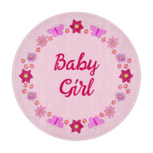 Pink Baby Girl Butterfets und Blume nach Maß Schneidebrett