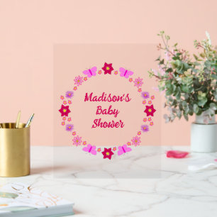 Pink Baby Girl Butterflies und Blume Babydusche Acrylschild