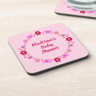 Pink Baby Girl Butterflies und Blume Babydusche Getränkeuntersetzer