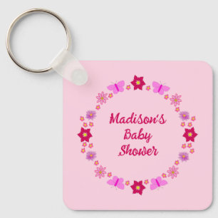 Pink Baby Girl Butterflies und Blume Babydusche Schlüsselanhänger