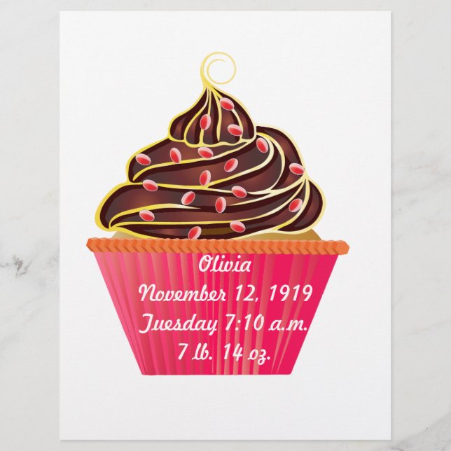 Pink Baby Girl Cupcake Ankündigung Geschichten (Vorderseite)