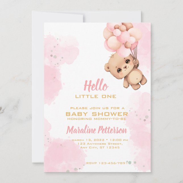 Pink Baby Girl Dusche Einladung (Vorderseite)
