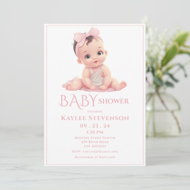Pink Baby Girl Dusche Einladung (Stehend Vorderseite)
