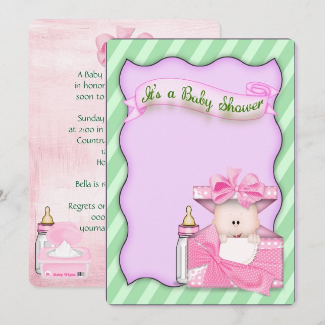 Pink Baby Girl Dusche Einladung (Vorne/Hinten)
