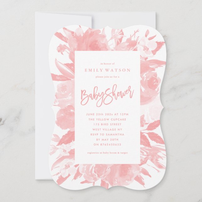Pink Baby Girl Dusche Einladung Wasserfarbe (Vorderseite)