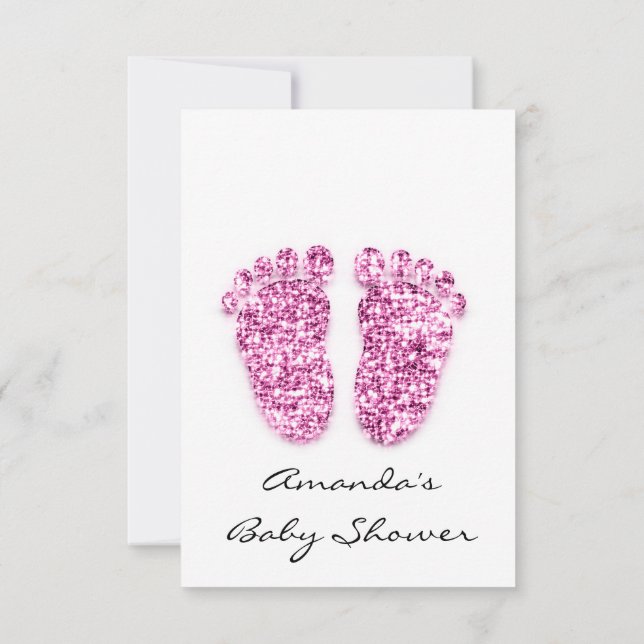 Pink Baby Girl Dusche Feet White Fuchsia Einladung (Rückseite)