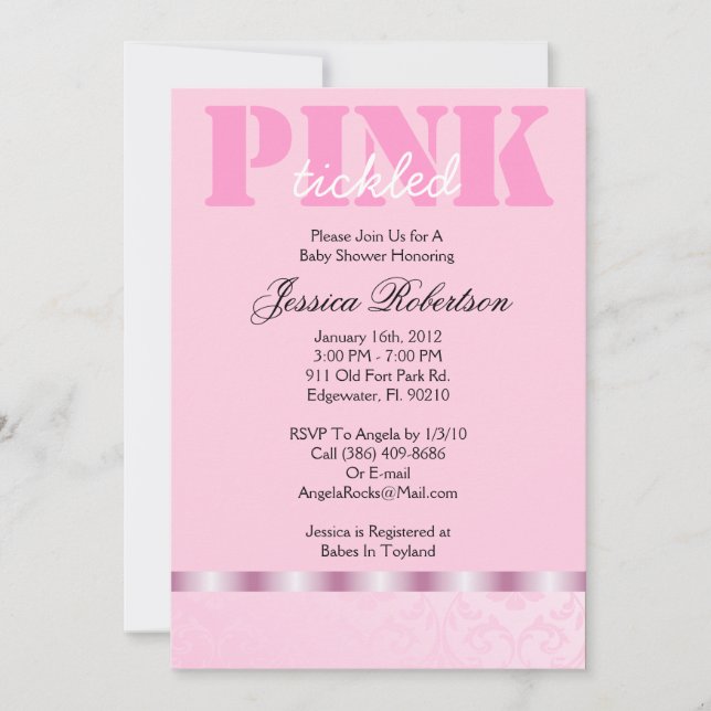 Pink Baby Girl Dusche, Niedlich Einladung (Vorderseite)
