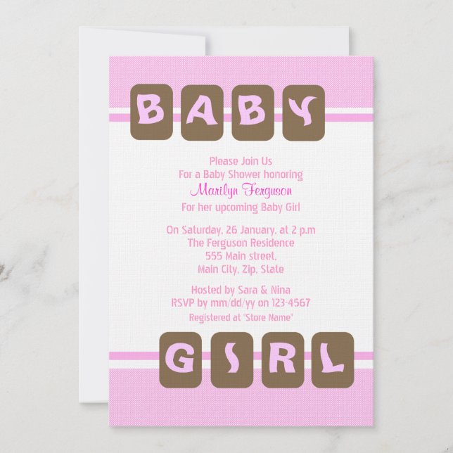 Pink Baby Girl Einladung (Vorderseite)