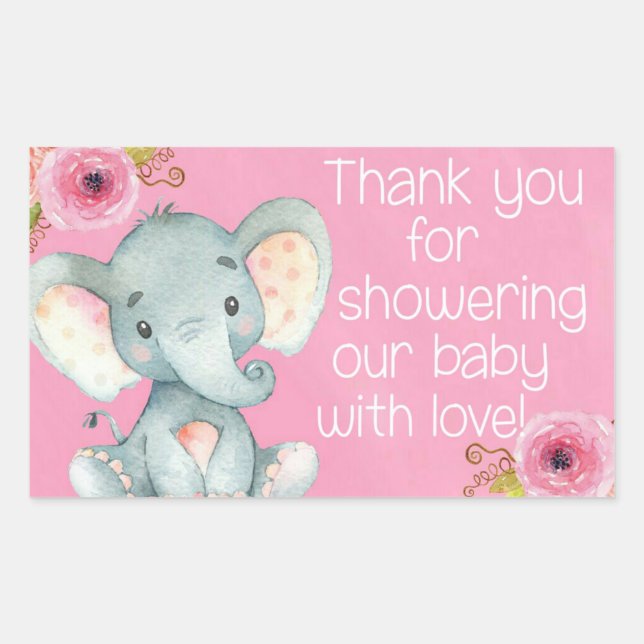 Pink Baby Girl Elephant Dusche Danke Aufkleber (Vorderseite)