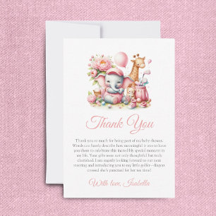 Pink Baby Girl Elephant & Giraffe Golf Baby Dusche Dankeskarte