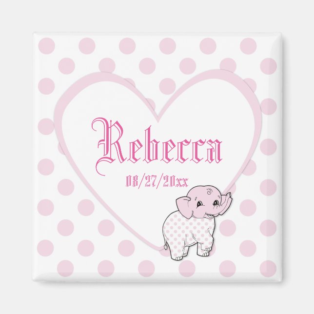 Pink Baby Girl Elephant Heart and Polka Dots Magnet (Vorne)
