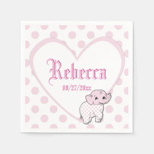Pink Baby Girl Elephant Heart and Polka Dots Serviette
