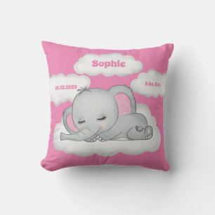 Pink Baby Girl Elephant Keepake Name Birth Stats Kissen